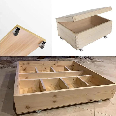 Wooden storage drawers with 4 Pcs Mini Rigid Caster Wheels 1 Inch Low Profile Rubber Rolling Wheels with Steel Top Plate