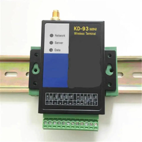 KD-93 Mini Wireless Terminal mounted on a C45 DIN Rail PCB Mounting Adapter Carrier Clip for 35mm Rails