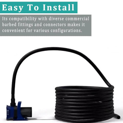 Silicone tubing 1/2 in ID × 5/8 in OD, 5 ft black food-grade hose with blue connector