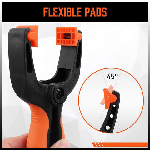8-pack HORUSDY 5-inch heavy-duty plastic spring clamps with orange padded jaws for crafts