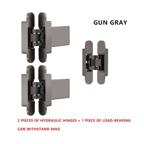 Hidden Cross Secret Door Hinge With Auto Close, Pro Grade Hydraulic Buffer, And Three Dimensional Adjustment in gun gray
