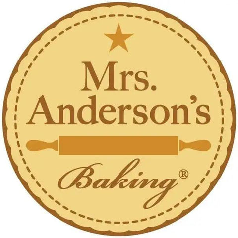 Logo of Mrs. Anderson's Baking featuring a rolling pin and star design in brown on a beige background.