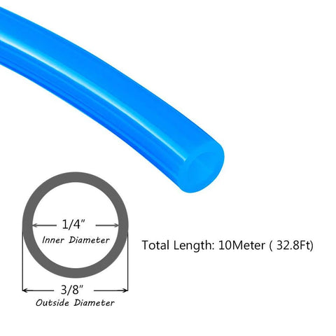 Beduan blue PU pneumatic tubing hose, 3/8 in OD, 1/4 in ID, 10 m length for air and water transfer, Amazon brand.