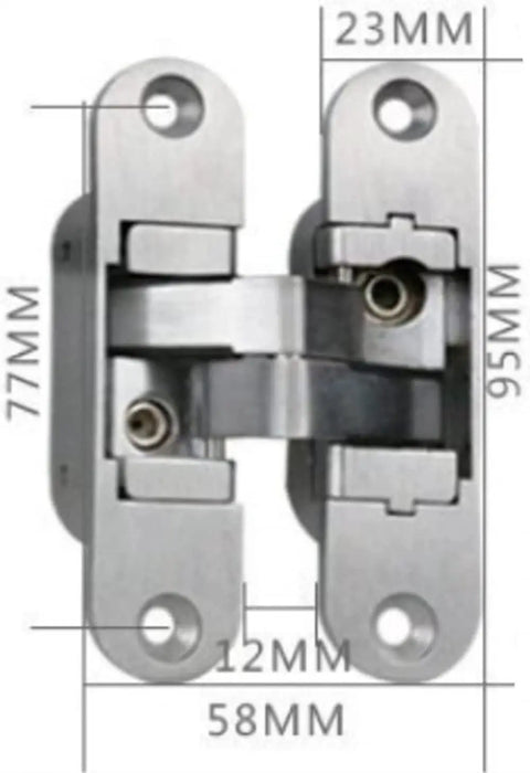 180 Degree Concealed Cross Door Hinges Alloy Invisible Hinge, visible dimensions, for Gate Door Cupboard Furniture