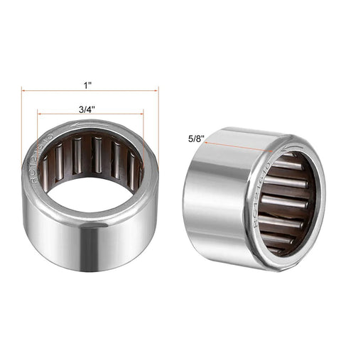 Needle roller bearing, one-way, 1 inch OD, 3/4 inch bore, 5/8 inch width, 2 pcs, metal finish, Amazon uxcell