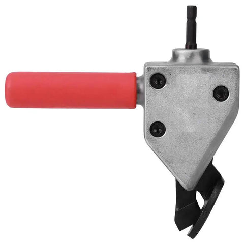 Heavy Duty T Cutter Head Metal Cutter Attachment for Electric Drills 7mm Hex Shank with ergonomic red handle, side view