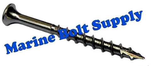 Close-up of No. 8 X 2 Inch Type 316 Marine Grade Stainless Steel Deck Screw with square drive bugle head by Marine Bolt Supply.