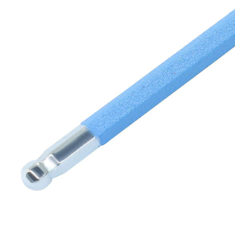 Close-up view of 4 Pack 3mm Ball End Hex Keys Set, L Shaped Long Arm Allen Wrenches for Tight Spaces, Ball Point Hex Tools by BokWin in Blue