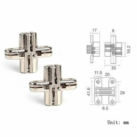Hidden Cross Hinges For Doors 4 Pack 180 Degree Opening Stainless Steel Satin Finish Invisible Gate Hinges product with diagram