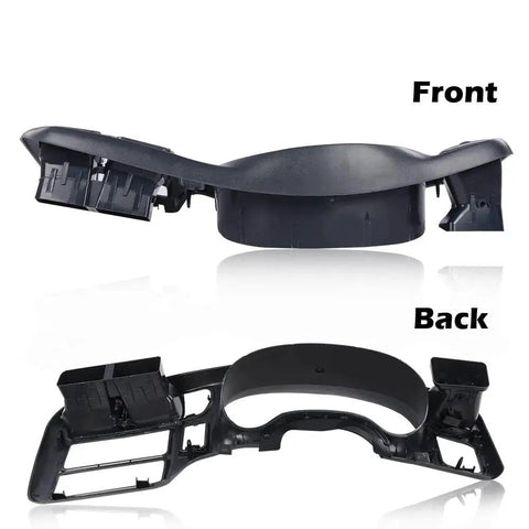 Front and back view of Dash Trim Bezel Cover Dark Gray For Chevy Blazer S10 Jimmy S15 Sonoma Single Din, showing design and fitment