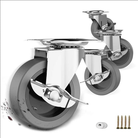 3" Caster Wheels Set of 4 - Heavy Duty Swivel Plate Casters with Rubber Wheels, Locking Brake Castors for Furniture, Carts, and Workbench - Canadian Ball Bearing Supplier.