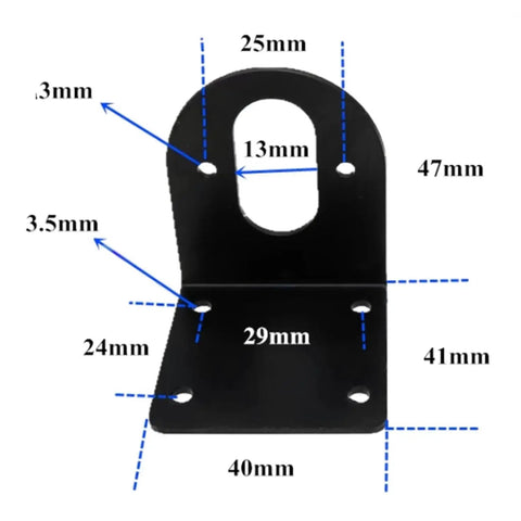 Front view of Beefy Heavy Duty Metal Motor Mount Bracket for DC Motors 550 545 540 with dimensions labeled in millimeters.
