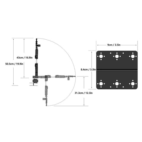 Toy robotic arm clamp kit, 6DOF manipulator, schematic diagram showing arm and mounting plate