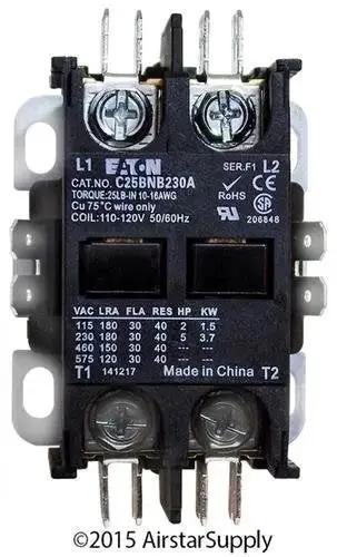 Front view of Two Pole 30 Amp 120 Volt Coil Contactor with encased dustproof compact design and universal mounting plate.