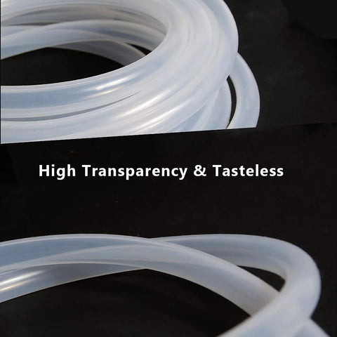 Clear silicone tubing 1/4 in ID x 3/8 in OD, food-grade, high-temp, coiled hose