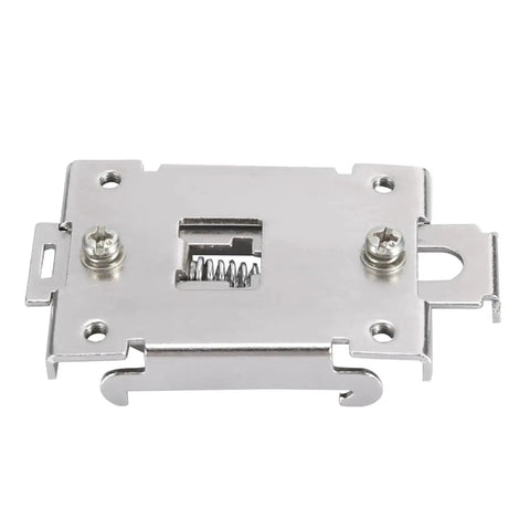 Four Pack 35MM DIN Rail Mounting Clip For Solid State Relay Mounting Rack In Stainless Steel With Screws Chinese Standard Easy Install Ideal SSR Mounting Kit For Single Phase Projects And Industrial Panels, showing a single stainless steel clip with visible mounting screws.