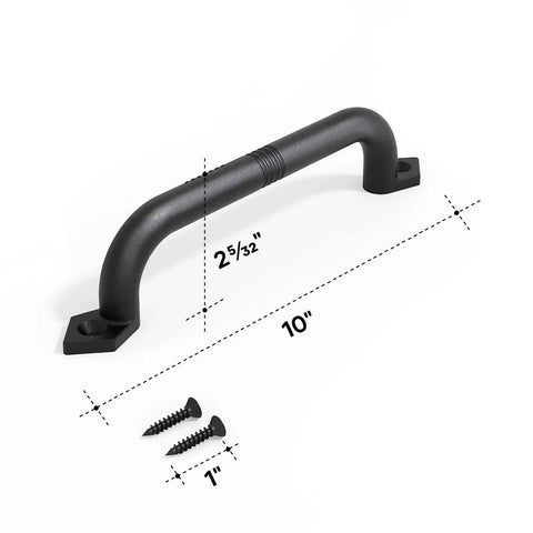 10 Inch Barn Door Pull Handle and Gate Handle in Rustic Black Aluminum with screws, shown with ergonomic chamfered edges