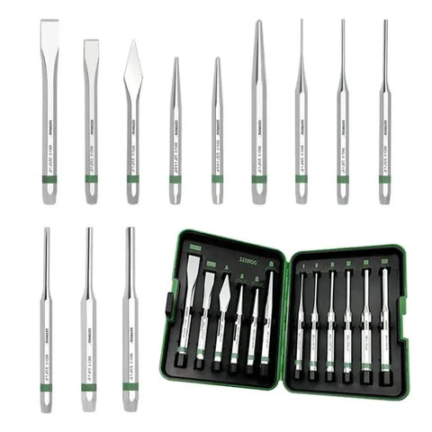 12 Piece Punch And Chisel Set With Carrying Case For Metalworking Including Flat Chisels Center Punches Pin Punches And Conical Punch