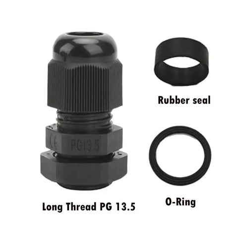 Long Thread PG13.5 Plastic Cable Gland Nylon with rubber seal and O-ring, part of 10 pack, weatherproof IP68, 6mm to 12mm cord grip.