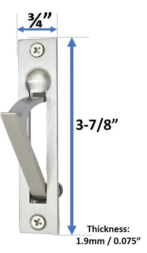Solid Brass Edge Pull Handle 4 Inch Satin Nickel For Pocket Doors And Sliding Doors, front view with dimensions