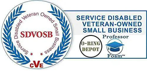 Service Disabled Veteran Owned Small Business logo with SDVOSB seal and O-Ring Depot Professor Foam icons