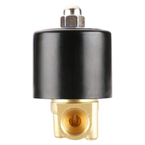 Front view of Three Eighths Inch Brass Electric Solenoid Valve 12 Volt DC Normally Closed For Water And Air Lines Direct Acting