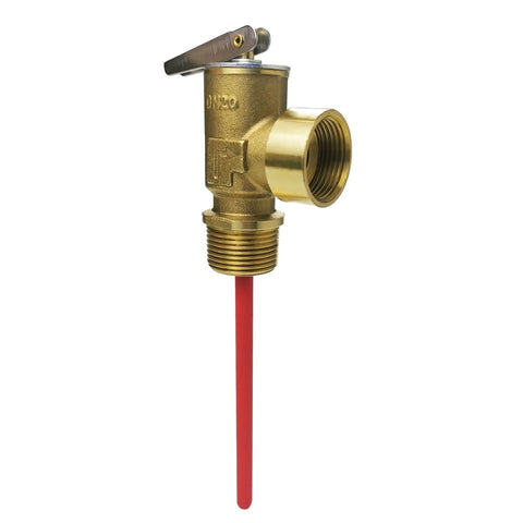 LECLOC brass water heater relief valve with lever, 3/4" NPT connection and red sensing tube
