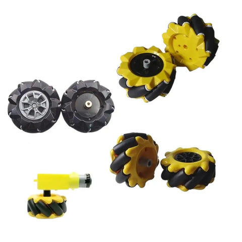 Two Pack 48mm 60mm 80mm 97mm High Hardness Plastic Mecanum Wheel Omni Directional For TT Motor Smart Robot Car, yellow and black wheels