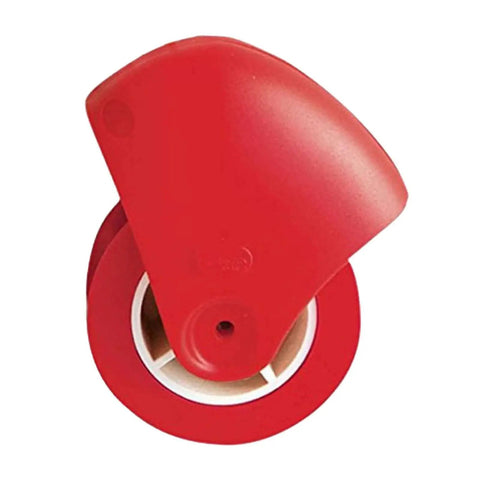 Red ergonomic Pie Crust Cutter with wave and twist crinkle design pastry wheel shown from top angle