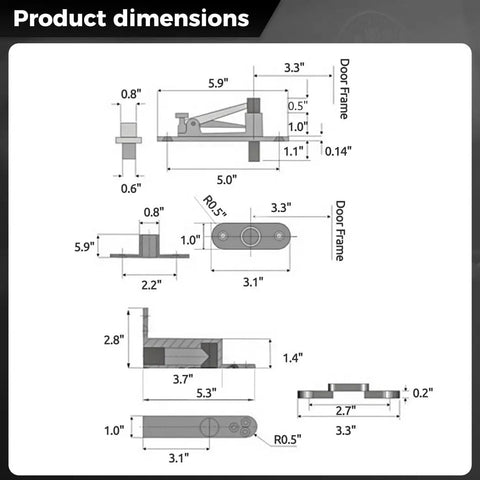 360 Degree Pivot Hinges For Hidden Bookcase Doors dimensions and specifications diagram