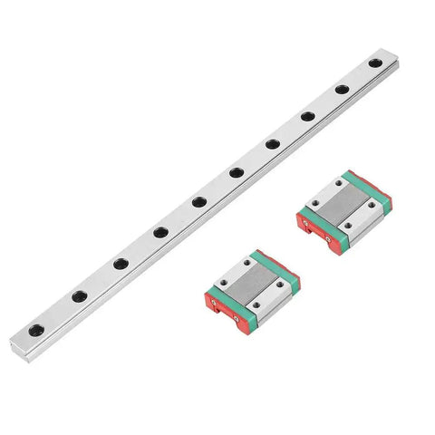 Slick Compact Miniature Linear Rail Guide Set 12mm Wide By 250mm Long With Two Slide Blocks High Precision Four Point Contact Bearings
