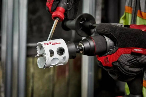 Bi Metal Hole Saw 2 Inch For Faster Cutting With ICE Hardened Teeth And Radiused Back in use by Milwaukee Electric Tool.