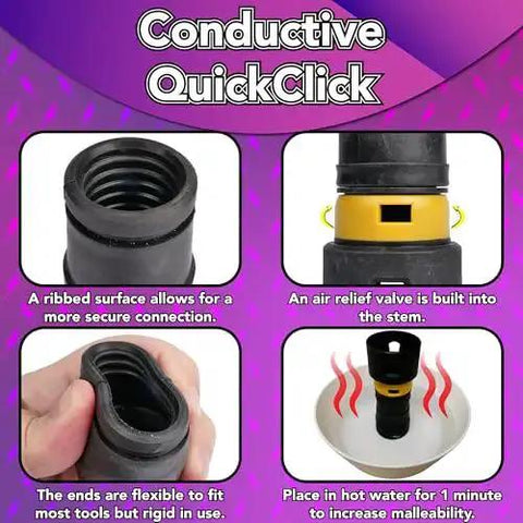 Conductive QuickClick adapter details for Antistatic Vacuum Hose With Non Snag Protective Wrap And Heavy Duty Multi Brand Power Tool Adapter Set