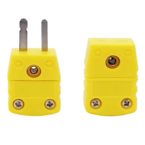 Two yellow K-type thermocouple plug adapters, left blades and right socket, 2-pack