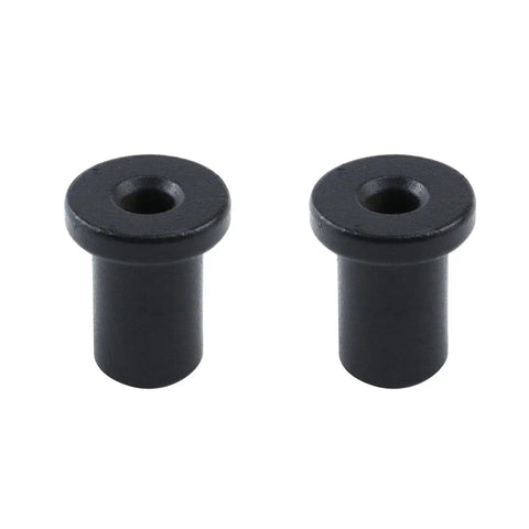 Two black connectors from Six Piece Sliding Barn Door Wall Track Spacers Hardware Connector Set Made From Hardened Carbon Steel With POM Coating