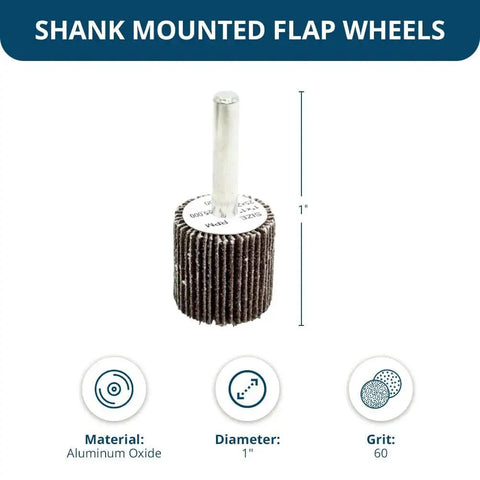 Aluminum Oxide Flap Wheel 1 Inch, 60 Grit for Deburring Sanding Grinding and Paint Removal, 10 Pack with One Quarter Inch Shank