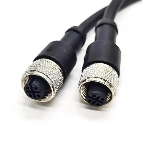 Close-up of M12 A Code 5 Pin Female to Female Cable, Double Ended, 1 Meter Length for Industrial Automation with shielded connectors.