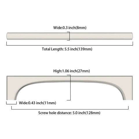 Dimensions of 10 Pack 5 Inch Brushed Satin Nickel Cabinet Pulls For Cupboards And Drawers, showing width and length