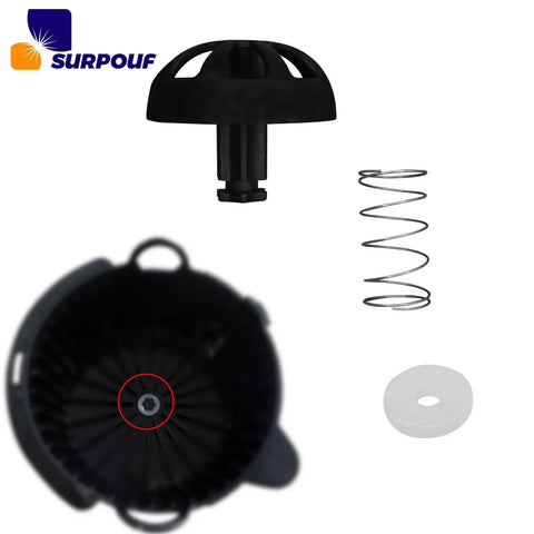 Surpouf four-piece black coffee brew basket spring-loaded stopper kit with metal spring and washer