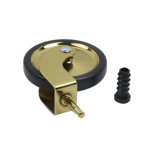 Antique Castors No Noise Swivel Wheels Floor Protectors 3 Inch Gold Caster Wheels with sockets for furniture legs, front view