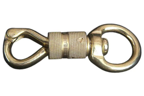 Close-up of 4 Pack 1 Inch Panic Snaps Solid Brass For Western Horse Tack With Word, showing solid brass material