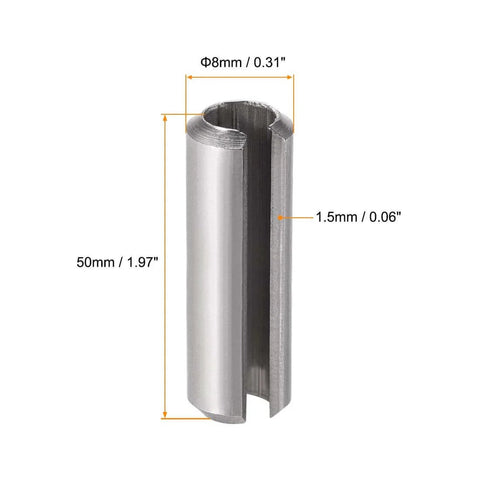 Slotted Spring Pin M8 X 50mm 304 Stainless Steel Split Roll Dowel Pin Tension Pin Plain Finish Built Tough For Precision Positioning