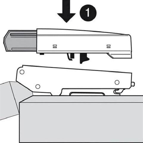 Installation guide for Soft Close Damper Hinges for Kitchen Cabinets and Drawers, showing a clip-on mechanism and attachment process.