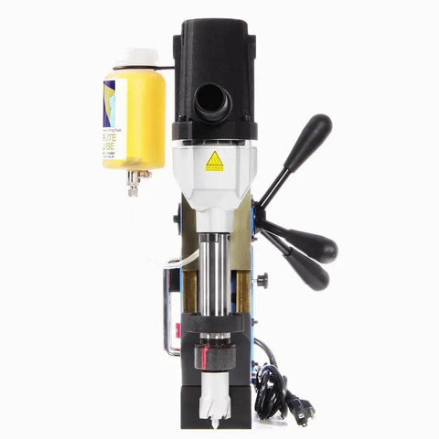 Front view of Lightweight Magnetic Drill Press With 1 3/8 Inch Capacity And 2 Inch Depth, 6.5 Inch Travel, 2200-Pound Magnetic Strength, 1200W Motor, Quick Release Arbor, Cuts Ferrous And Non Ferrous Metals, Portable Power For Quick Metalwork Champion Cutting Tool.