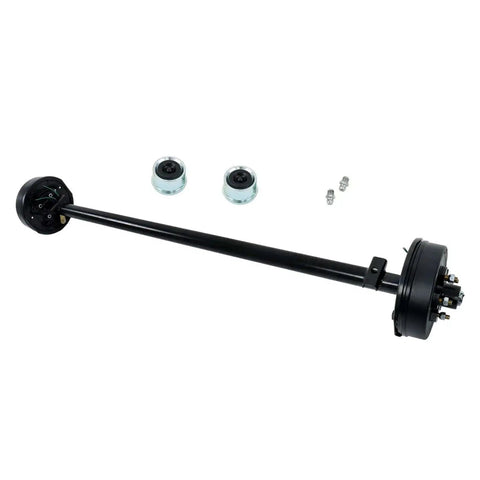 Beefy 3500 Lb 5 Lug Electric Brake Trailer Axle With 73 Inch Hub Face, 58 Inch Spring Center, 5x4.5 Bolt Pattern, Straight Steel Tube, Powder Coated Finish, Built For Light Duty Trailers
