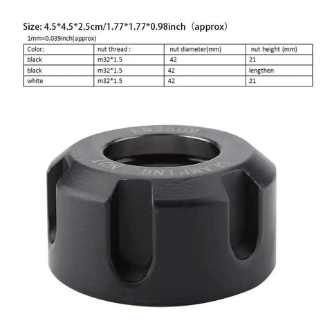Collet Clamping Nut For Lathe Tools, black finish, M32 ER25, 42CrMo steel, dynamic balancing, durable nut for quick tool changes.