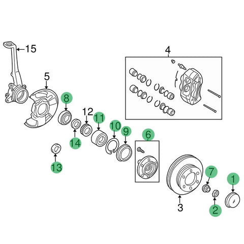 Diagram of Front Wheel Hub Bearing Repair Kit Assembly For 4WD SUVs And Trucks Fits 1996 To 2000 4Runner 1995 To 2003 Tacoma 2000