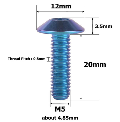 Titanium M5 20mm Button Torx Bolt T25 Drive Blue 4 Pack For Bike And Motorcycle TC4 Titanium Alloy Corrosion Resistant M5 Thread