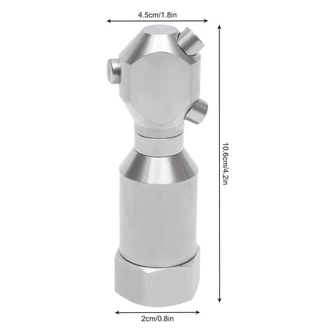 360° rotating spray nozzle in stainless steel, 1/2 inch inlet, for barrel and tank cleaning