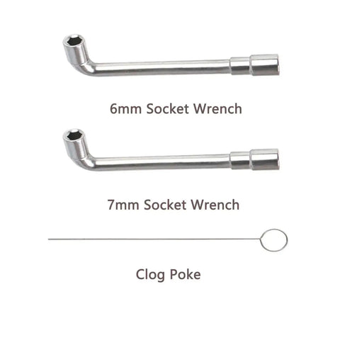 6mm and 7mm socket wrenches and clog poke from Ender Series 3D Printer Tool Kit For Easy Maintenance Featuring Clog Poke, Shear Pliers